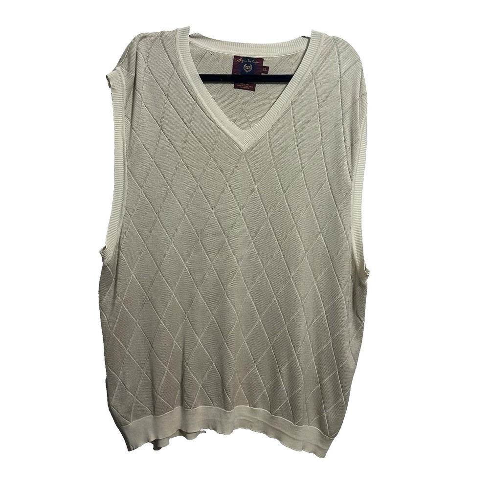 Byron Nelson Eleven Straight Mens Silk Tan Cream Sweater Vest Golf Size‎ XL